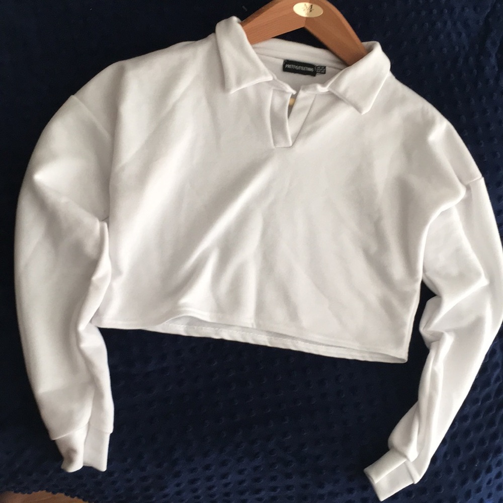 Lemon Collar Polo Long Sleeve Crop Top